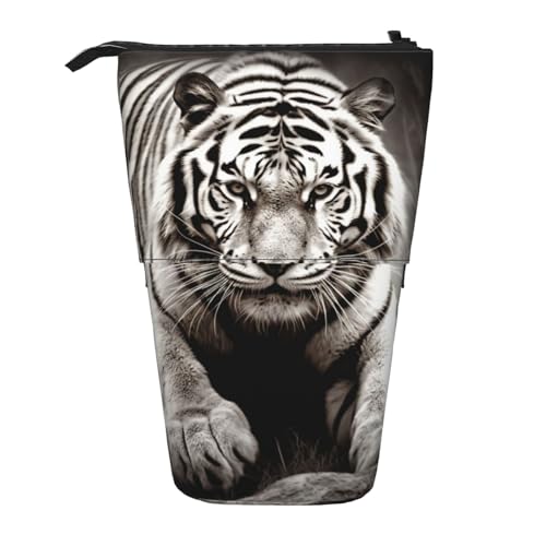 Teleskop-Federmäppchen, Schreibwarenetui, weißer Tiger, stehend, Pop-Up-Bleistifthalter, Organizer, einziehbares Federmäppchen, Black White Tiger, Einheitsgröße, Taschen-Organizer von Senar