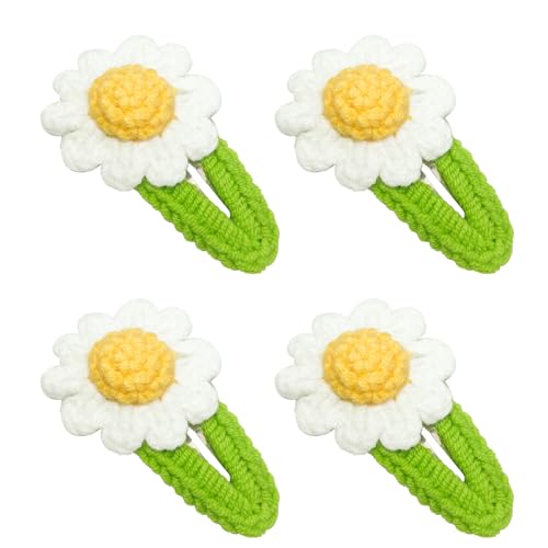 Senbaler 4er Set Haarspangen Mädchen Gänseblümchen Handmade, aus Baumwolle und Acryl Garn, Haarklammer Clip Damen von Senbaler