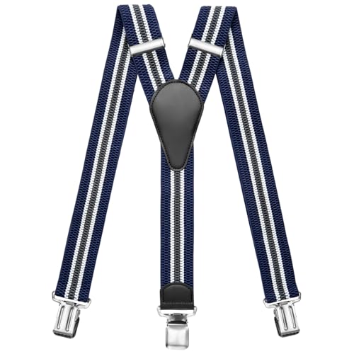 Sencillo Herren Hosenträger mit Starken Clips Y-Form (Dunkelblau Muster) von Sencillo