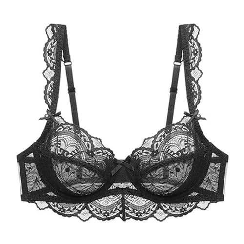 Sencylife Damen Sexy Spitze Soft Cup BH Transparent Durchsichtige Bügel Nicht gepolsterte BHS für Damen Schwarz 80E von Sencylife