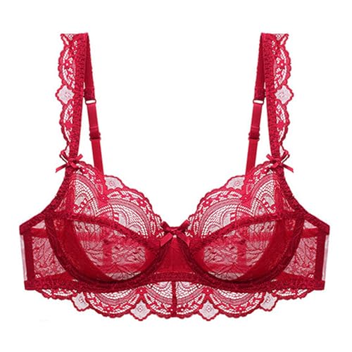 Sencylife Damen Sexy Spitze Soft Cup BH Transparent Durchsichtige Bügel Nicht gepolsterte BHS für Damen WeinRot 75A von Sencylife