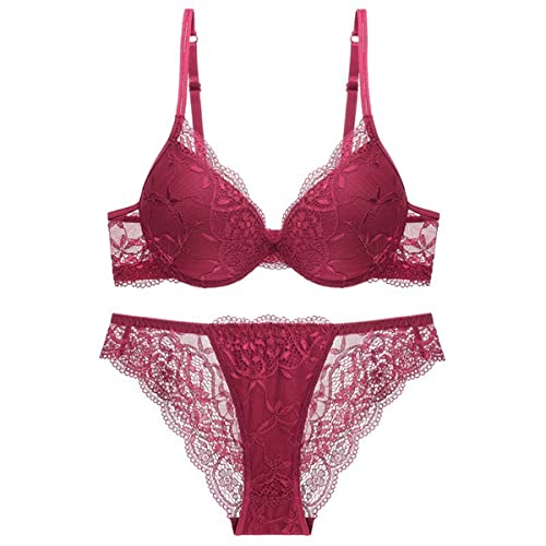 Sencylife Sexy BHS für Frauen Spitze Push Up Gepolstert Bügel Lift Up Unterstützung Alltag BH Set, Weinrot, 70A von Sencylife