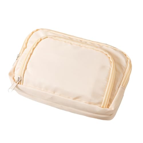 Federmäppchen mit großem Fassungsvermögen, Polyester, mit Reißverschluss, für Schule, Büro, mit 3 Fächern, Schreibwaren-Organizer, Make-up-Tasche, beige, modisch von Senda