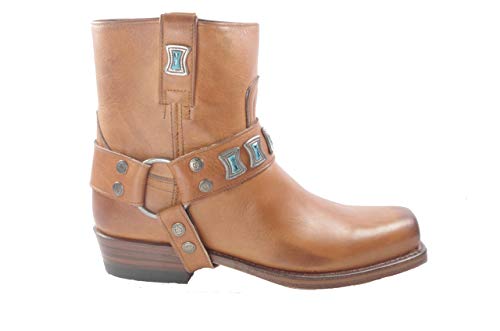 Sendra Boots 10845 Cognac Handgefertigt Biker Western Ibiza Damen Stiefelette Gerader Schaft Abnehmbar Sporn Eckiger Zehe Echtes Leder Größe 39 von Sendra