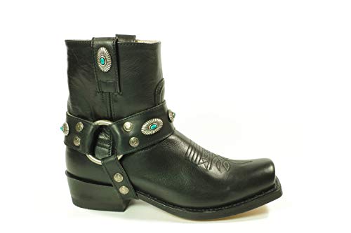 Sendra Boots 11070 Schwarz Blues Damen Stiefelette Ibiza Gipsy Cowboy Western Eckiger Zehe Flache Absatz Gerade Schaft Abnehmbare Spur Türkis Echtes Leder Größe 40 von Sendra