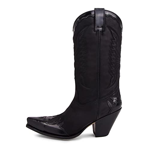 Sendra Boots - 2560 Cowboystiefel für Damen und Herren mit Schuhabsatz und verlängerter Spitze - Country Boots Style in Schwarz - Elegante Cowboystiefel - 40 von Sendra