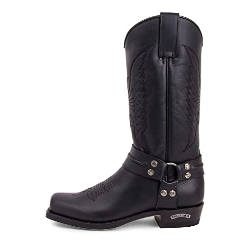 Sendra Boots 2621 Damen- und Herrenstiefel, mit quadratischer Spitze, Cowboy-Stil aus schwarzem Leder, mit Antik-Effekt, Schwarz , 44 EU von Sendra