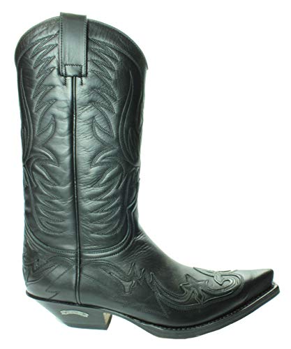 Sendra Boots 3241 Pull-Öl Cuervo Schwarz Herren Damen Stiefel Cowboy Western Unisex Spitz Stiefel Schräge Absatz Gerade Schaft Anzielaschen Echtes Leder Größe 44 von Sendra