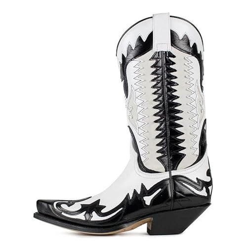 Sendra Boots - 3840 Cowboystiefel für Damen und Herren mit Absatz und verlängerter Spitze - Country Boots Style in Schwarz und Weiß - Elegante Stiefel - 37 von Sendra