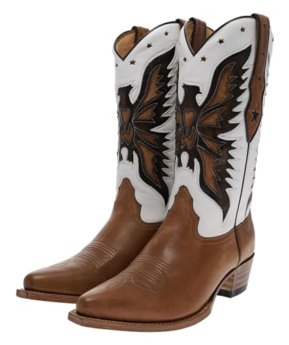 Sendra Boots Damen Cowboy Stiefel 5514 ROSMY Lederstiefel Westernstiefel Braun Weiss 41 EU von Sendra