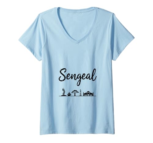 Damen Senegal Skyline Reise Urlaub Outfits T-Shirt mit V-Ausschnitt von Senegal Casual Clothes T-Shirts