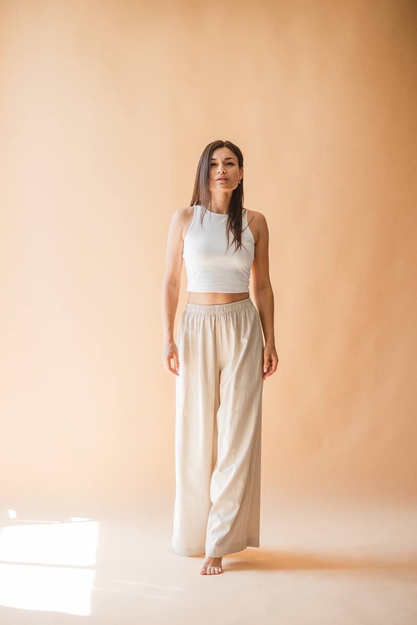 Muslin/Leinen Hose, Schwarze Leinen Jogger, Hose Von Freiem Schnitt Mit Gummiband, Minimal von SeneraWear