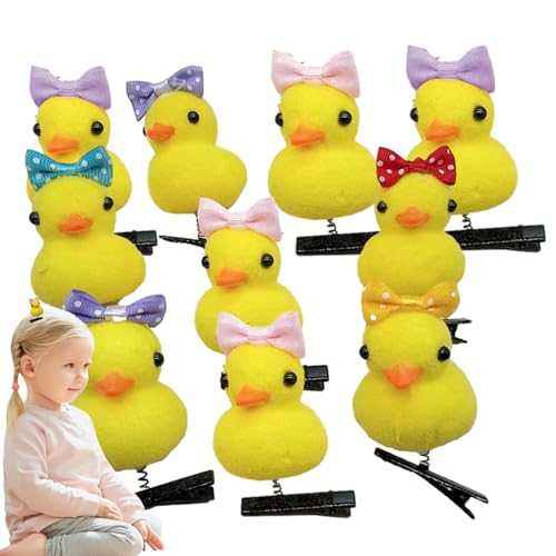 Senermter Gelbe Haarspange,Gelbe Entenhaarspange,10-teiliges Cartoon-Enten-Plüsch-Haarnadel-Set | Süße und weiche Tier-Haarspangen, gelbe Ente, lustige Haar-Accessoires, Haarnadeln für Kinder und von Senermter