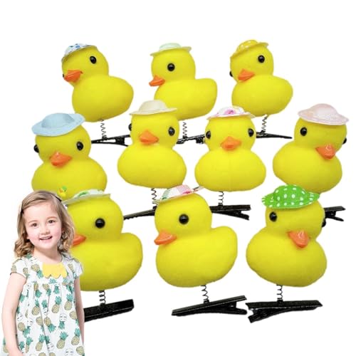 Senermter Kleine gelbe Ente Haarnadel, gelbe Haarspange | 10-teiliges Cartoon-Enten-Plüsch-Haarnadel-Set | Süße und weiche Tier-Haarspangen, gelbe Ente, lustige Haar-Accessoires, Haarnadeln für Kinder von Senermter