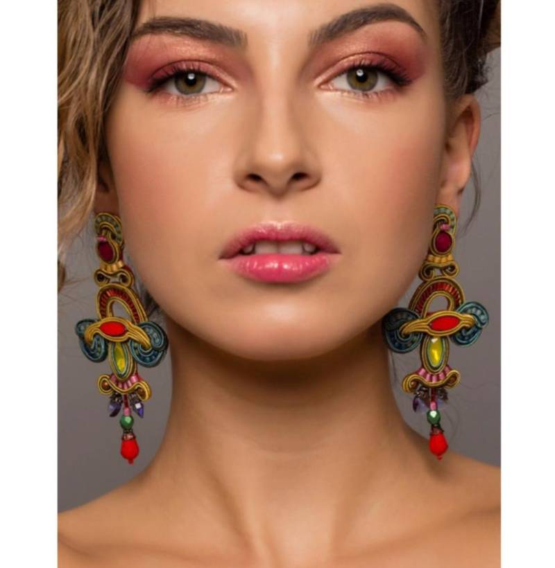 Bunte Ohrringe. Soutache Statement Schmuck. Farbenfrohe Luxus von Sengabeads