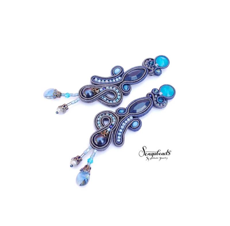 Soutache Ohrringe. Königsblaue Schmuck. Orecchini Soutache. Boucles D'oreilles Lange Kronleuchter von Sengabeads