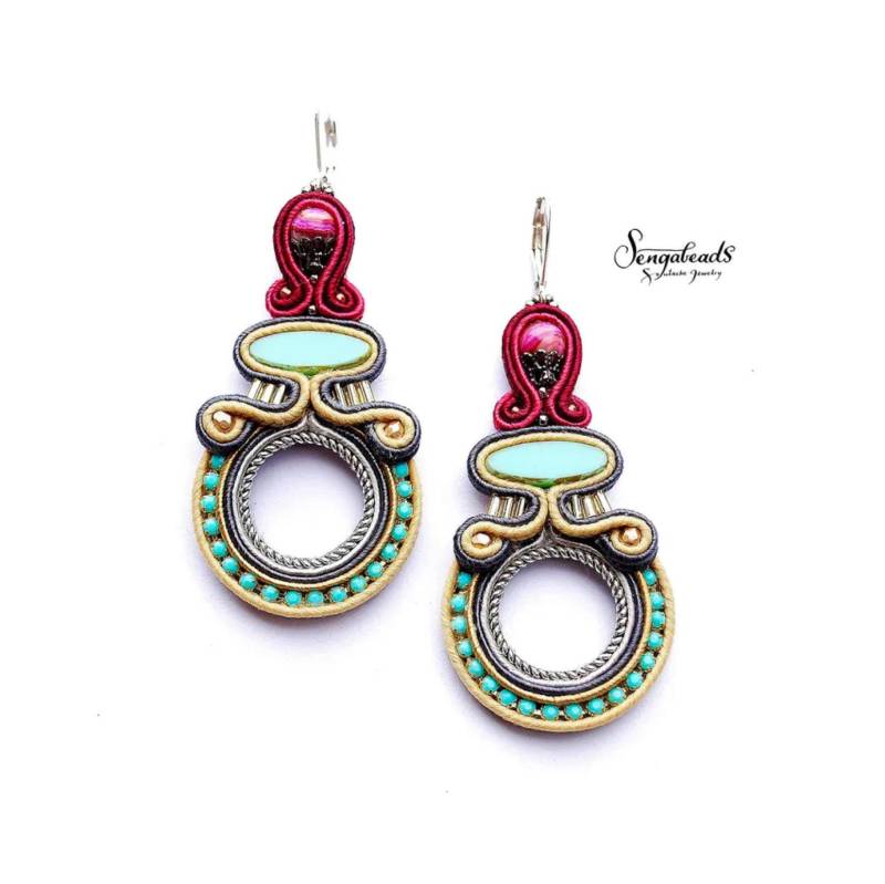 Soutache Ohrringe. Türkis Handgefertigte Geschenk Für Sie. Baumeln Kronleuchter Statement Soutache von Sengabeads