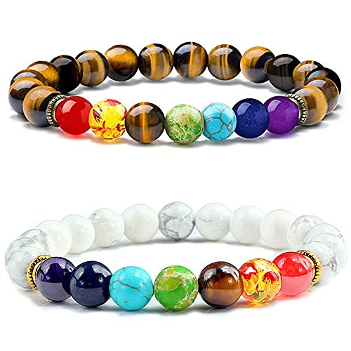 Senidea 2 Stück Chakra Armbänder 7 Chakren Armband Tigerauge Armbänder Natürliche Energiesteine Yoga Meditation Armband 8mm von Senidea