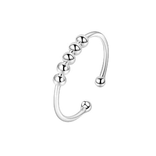 Senidea 925 Sterling Silber Anti Stress Angst Ringe, Fidget Anxiety Zappel Beads Ring, Stapelbare Spinner Ringe mit Perlen Band Ring für Damen, Einstellbare Offene Ringe von Senidea