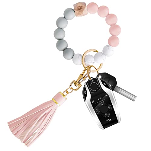 Senidea Schlüsselanhänger Elastisches Armband für Damen Frauen, Silikon Perlen Schlüsselanhänger Keychain Schlüsselbund, Auto Schlüsselanhänger Rosa von Senidea