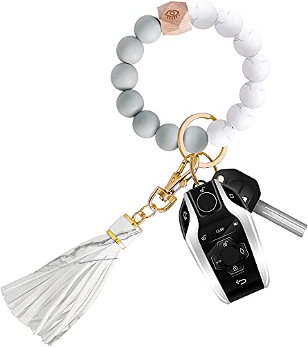 Senidea Schlüsselanhänger Elastisches Armband für Damen Frauen, Silikon Perlen Schlüsselanhänger Keychain Schlüsselbund, Auto Schlüsselanhänger Weiß Weiss von Senidea