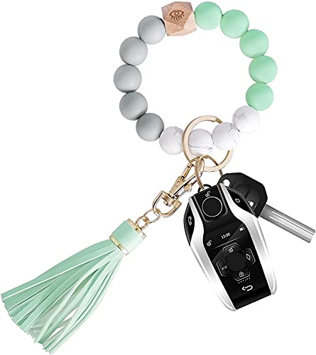 Senidea Schlüsselanhänger Elastisches Armband für Damen Frauen, Silikon Perlen Schlüsselanhänger Keychain Schlüsselbund, Auto Schlüsselanhänger Grün von Senidea