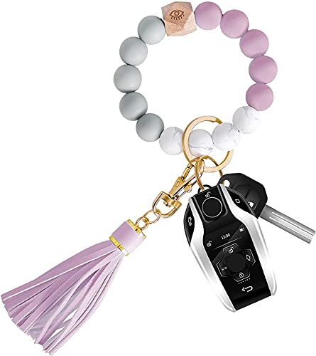 Senidea Schlüsselanhänger Elastisches Armband für Damen Frauen, Silikon Perlen Schlüsselanhänger Keychain Schlüsselbund, Auto Schlüsselanhänger Violett von Senidea