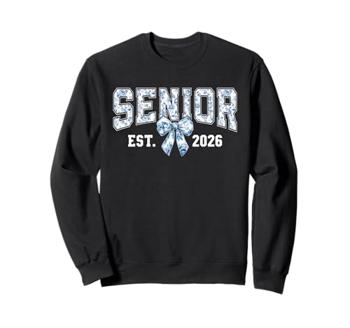 Senior Est 2026 Coquette Bow Blue Toile Floral Damen Mädchen 26 Sweatshirt von Senior 2026 Class of 2026 Preppy Girly Graduation