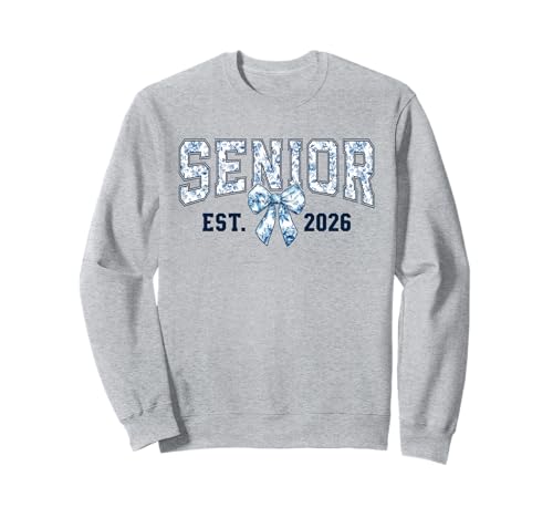 Senior Est 2026 Coquette Bow Blue Toile Floral Damen Mädchen 26 Sweatshirt von Senior 2026 Class of 2026 Preppy Girly Graduation