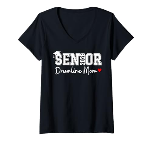 Damen Senior Drumline Mom 2026 Marching Band Abschlussklasse 2026 T-Shirt mit V-Ausschnitt von Senior 2026 Drumline Mom Marching Band Graduation