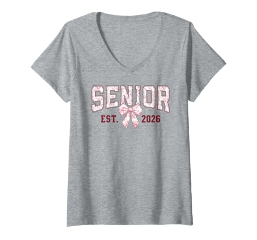 Damen Class of 2026 Senior 26 Coquette Bow Toile Preppy Girly Girl T-Shirt mit V-Ausschnitt von Senior 2026 Graduation Coquette Bow Floral Women