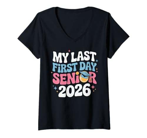 Damen Groovy Senior 2026 Letzter Schulabschluß T-Shirt mit V-Ausschnitt Damen Groovy Senior 2026 Letzter Schulabschluß T-Shirt mit V-Ausschnitt von Senior 2026 Last First Day Graduation Gifts