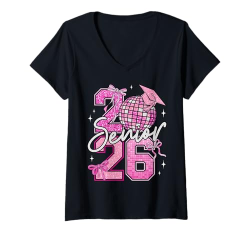 Damen Abschlussklasse 2026, Mädchen, Kokette, rosa Schleife, Klasse 2026 T-Shirt mit V-Ausschnitt Damen Abschlussklasse 2026, Mädchen, Kokette, rosa Schleife, Klasse 2026 T-Shirt mit V-Ausschnitt von Senior 2026 Pink Coquette Bow Class Of 2026 Gifts