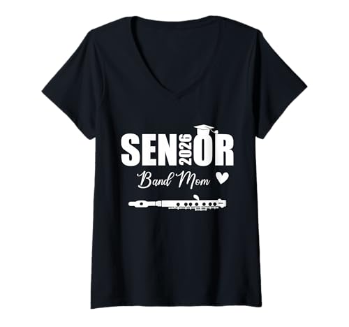 Damen Senior Band Mom 2026 Graduation Class of 2026 Flöte T-Shirt mit V-Ausschnitt von Senior Band Mom 2026 Flute Lover
