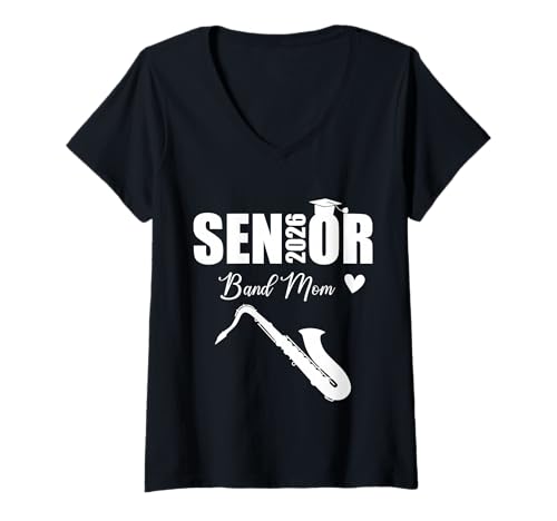 Damen Senior Band Mom 2026 Graduation Class of 2026 Saxophon T-Shirt mit V-Ausschnitt Damen Senior Band Mom 2026 Graduation Class of 2026 Saxophon T-Shirt mit V-Ausschnitt von Senior Band Mom 2026 Saxophone Lover