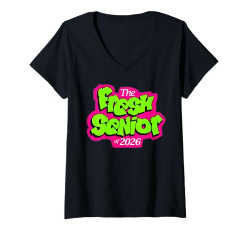 Damen Klasse von 2026 Fresh Senior 90s TV Style Retro Abschluss T-Shirt mit V-Ausschnitt von Senior Class 2026, 80s & 90s TV Style Gifts