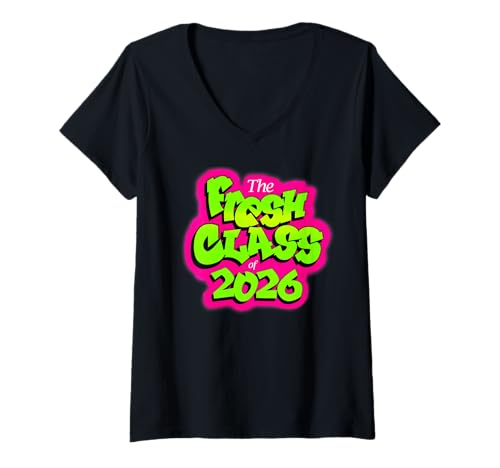 Damen Klasse von 2026 Senior Fresh 90s TV Style Retro Abschluss T-Shirt mit V-Ausschnitt von Senior Class 2026, 80s & 90s TV Style Gifts