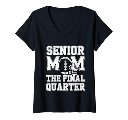 Damen Senior Football Mom Mother The Final Quarter 2026 Spieltag T-Shirt mit V-Ausschnitt von Senior Mom Football Final Quarter 2026 Apparel