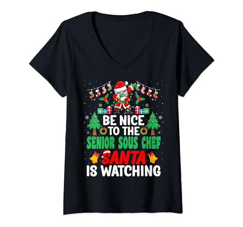 Damen Be Nice to the Senior Sous Chef Santa - Christmas T-Shirt mit V-Ausschnitt von Senior Sous Chef Xmas Santa T-Shirt Co.