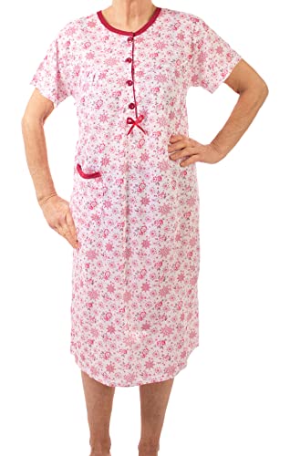 Seniorenmode24 Damen Senioren Oma Kurzarm Nachthemd Größe 34 bis 52 mit Blumenmuster kuschelig weich aus Baumwolle ideal für den Sommer (pink, 34-36) von Seniorenmode24