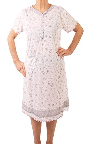 Seniorenmode24 Damen Senioren Oma Kurzarm Nachthemd Größe 34 bis 52 mit Blumenmuster kuschelig weich aus Baumwolle ideal für den Sommer (weiß2, 38-40) von Seniorenmode24