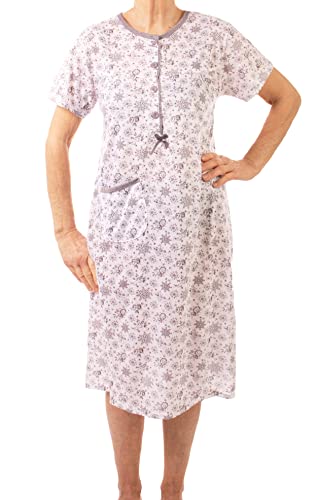 Seniorenmode24 Damen Senioren Oma Kurzarm Nachthemd Größe 34 bis 52 mit Blumenmuster kuschelig weich aus Baumwolle ideal für den Sommer (weiß1, 40-42) von Seniorenmode24