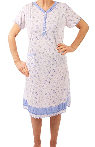 Seniorenmode24 Damen Senioren Oma Kurzarm Nachthemd Größe 34 bis 52 mit Blumenmuster kuschelig weich aus Baumwolle ideal für den Sommer (hellblau, 42-44) von Seniorenmode24