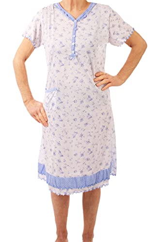 Seniorenmode24 Damen Senioren Oma Kurzarm Nachthemd Größe 34 bis 52 mit Blumenmuster kuschelig weich aus Baumwolle ideal für den Sommer (hellblau, 44-46) von Seniorenmode24