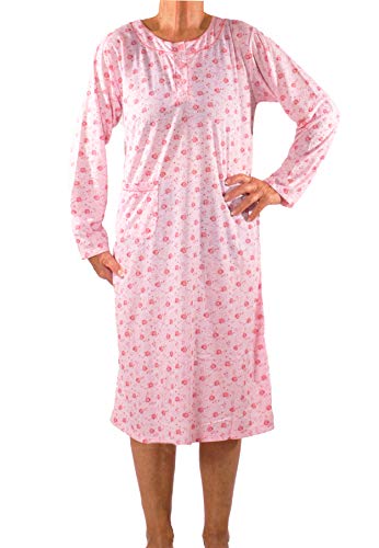 Seniorenmode24 Damen Senioren Oma Nachthemd mit Blumenmuster kuschelig weich aus Baumwolle ideal für pflegebedürftige Omas einfach anzuziehen und super pflegeleicht (pink, 36/38) von Seniorenmode24