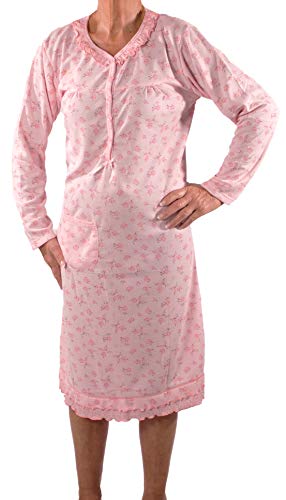 Seniorenmode24 Damen Senioren Oma Nachthemd mit Blumenmuster kuschelig weich aus Baumwolle ideal für pflegebedürftige Omas einfach anzuziehen und super pflegeleicht (rosa, 52/54) von Seniorenmode24