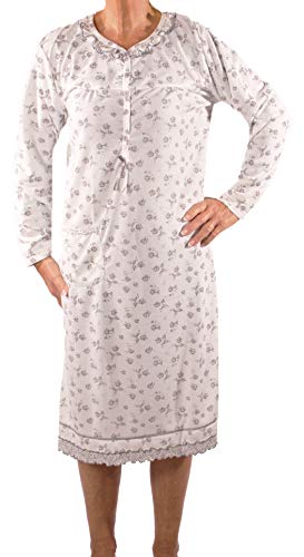 Seniorenmode24 Damen Senioren Oma Nachthemd mit Blumenmuster kuschelig weich aus Baumwolle ideal für pflegebedürftige Omas einfach anzuziehen und super pflegeleicht (weiß, 54/56) von Seniorenmode24