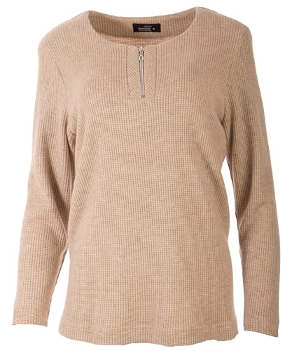 Seniorenmode24 Damen Senioren Oma Pullover Waffelstrick Strickpullover mit Reißverschluss ideal für Omas (DE/NL/SE/PL, Numerisch, 38, 40, Regular, Regular, beige) von Seniorenmode24