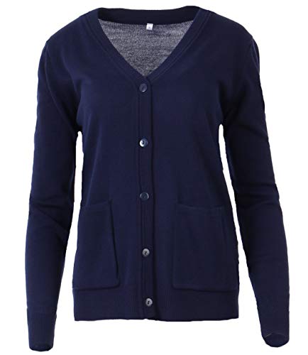 Seniorenmode24 Damen Senioren Oma Strickjacke Strickpullover mit Knöpfen kuschelig weich aus Baumwolle ideal für pflegebedürftige Omas (DE/NL/SE/PL, Numerisch, 36, 38, Regular, Regular, dunkelblau) von Seniorenmode24