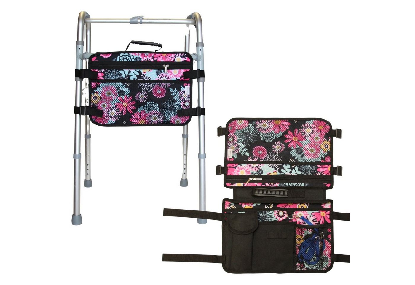 Seniori Taschenorganizer SENIORI Gehhilfe Tasche Tragbarer Organizer für Gehrahmen 9 Fächer, 4. Blumen / II von Seniori